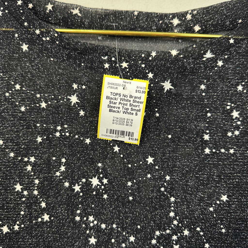 Black/ White Sheer Star Print Short Sleeve Top Small