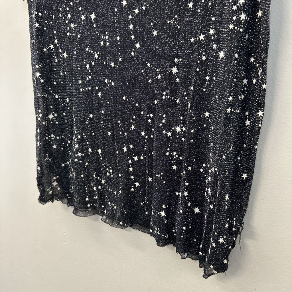 Black/ White Sheer Star Print Short Sleeve Top Small