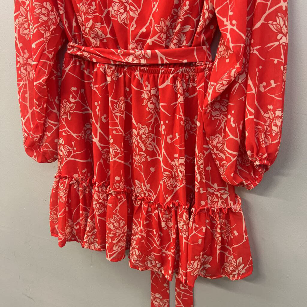 Flying Tomato Red Print Long Sleeve Dress Large