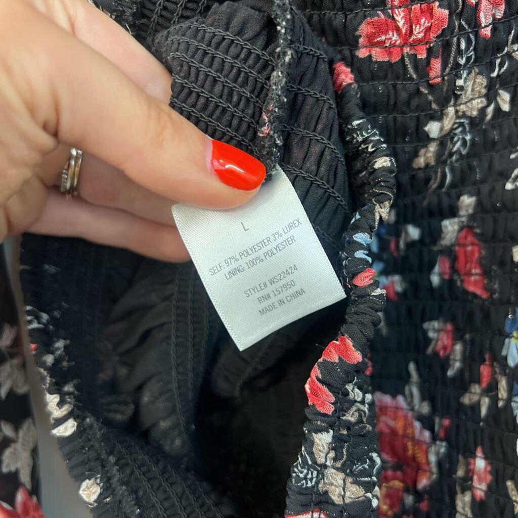 Mi Ami Black/ Multi Long Sleeve Smocked Top Large