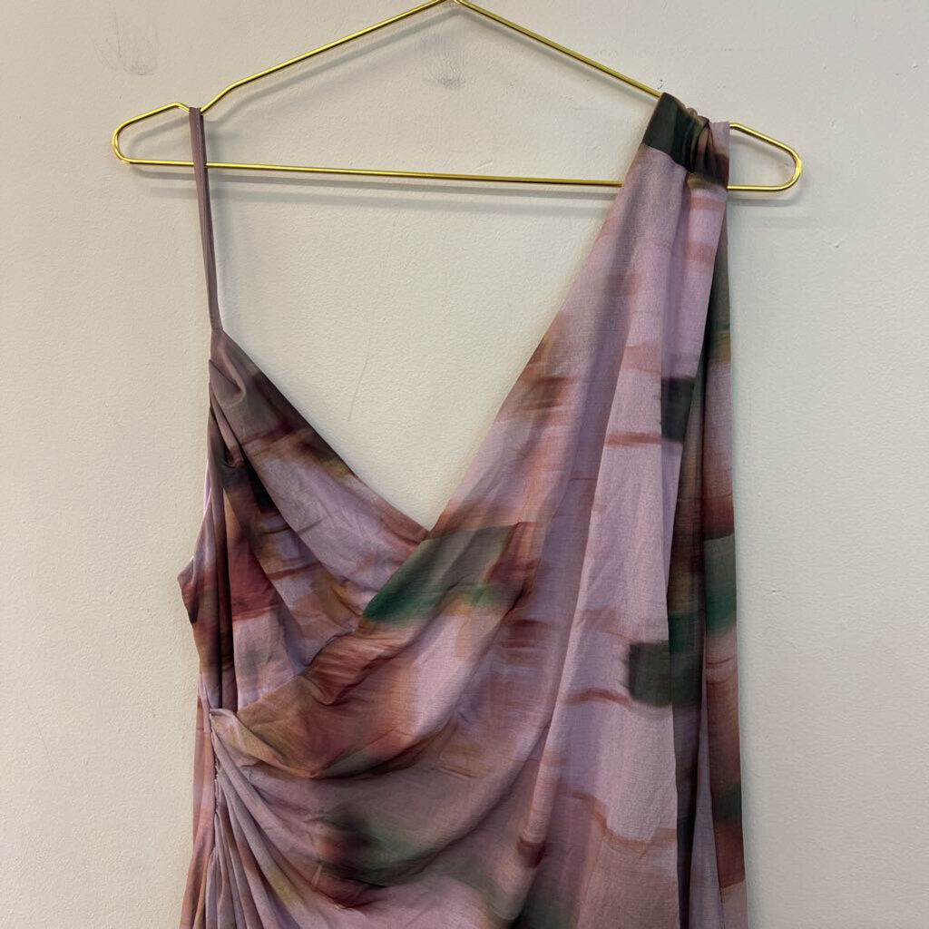 Asos Deisgn Purple/ Green Print Wrap Strap Dress Large