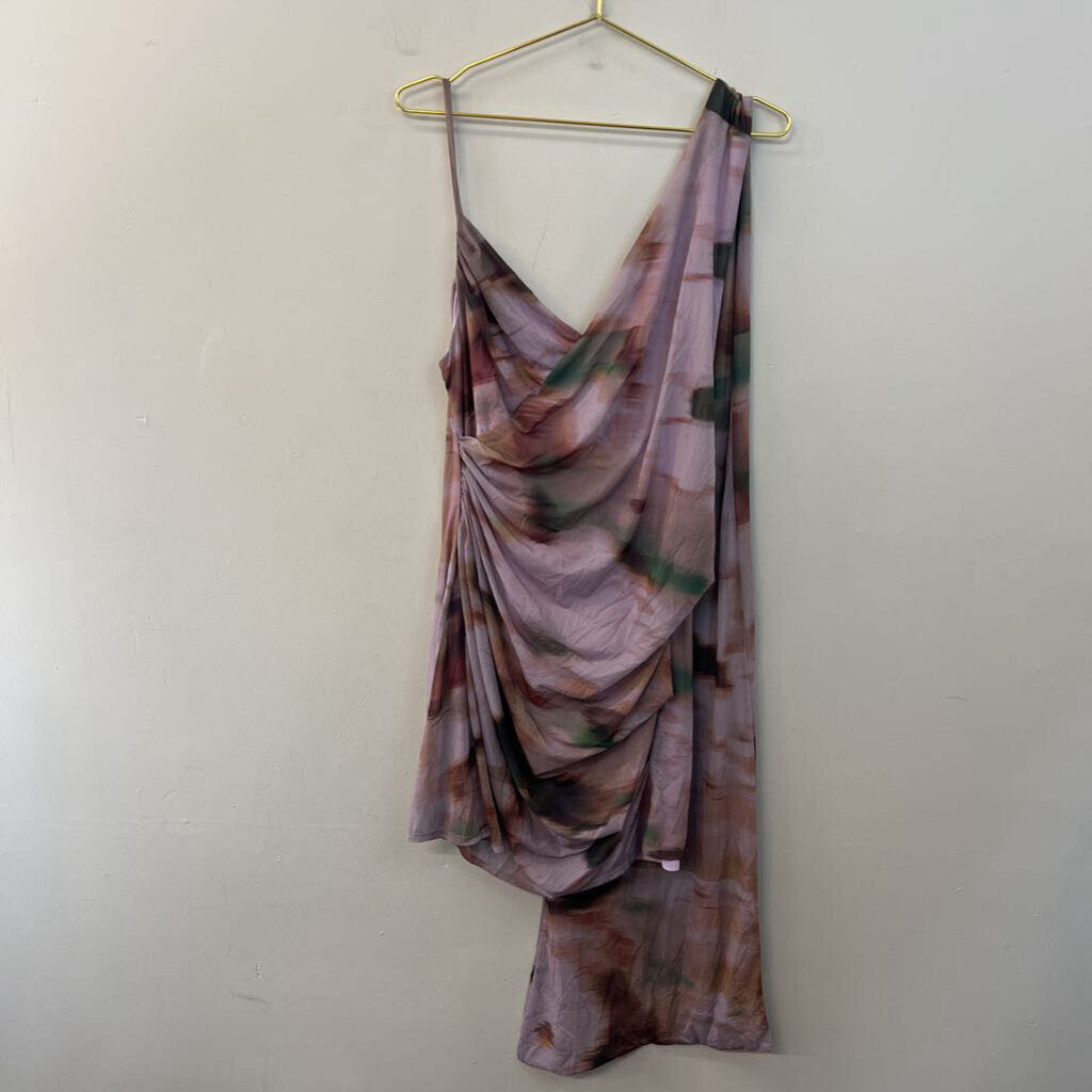 Asos Deisgn Purple/ Green Print Wrap Strap Dress Large