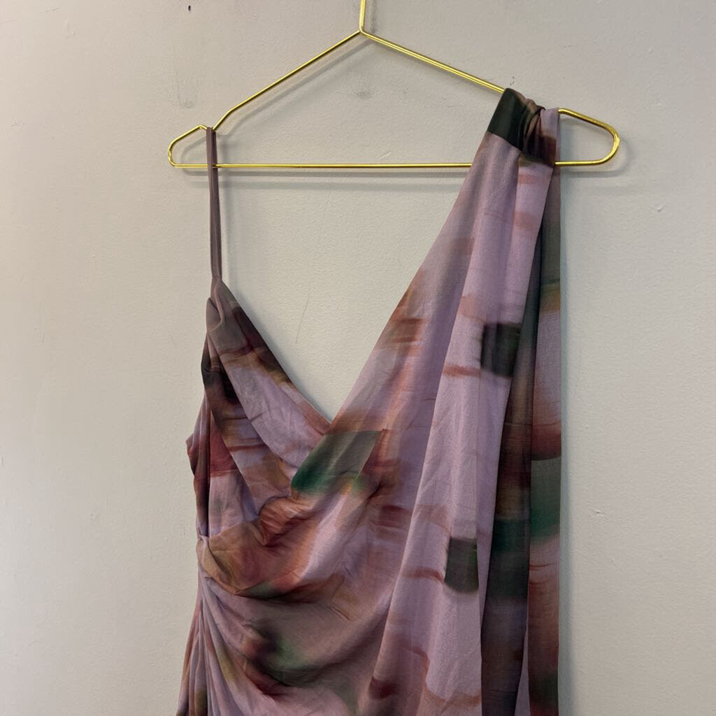 Asos Deisgn Purple/ Green Print Wrap Strap Dress Large