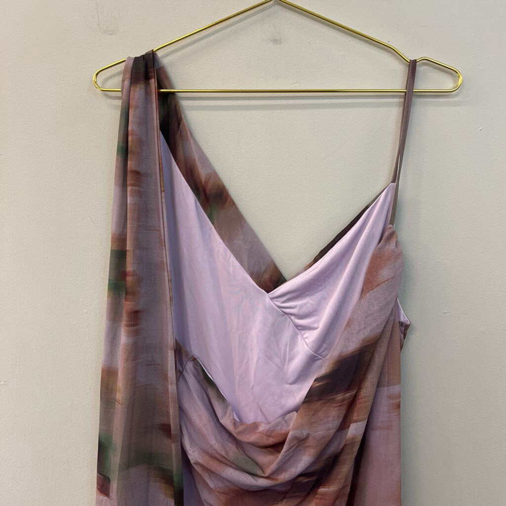 Asos Deisgn Purple/ Green Print Wrap Strap Dress Large