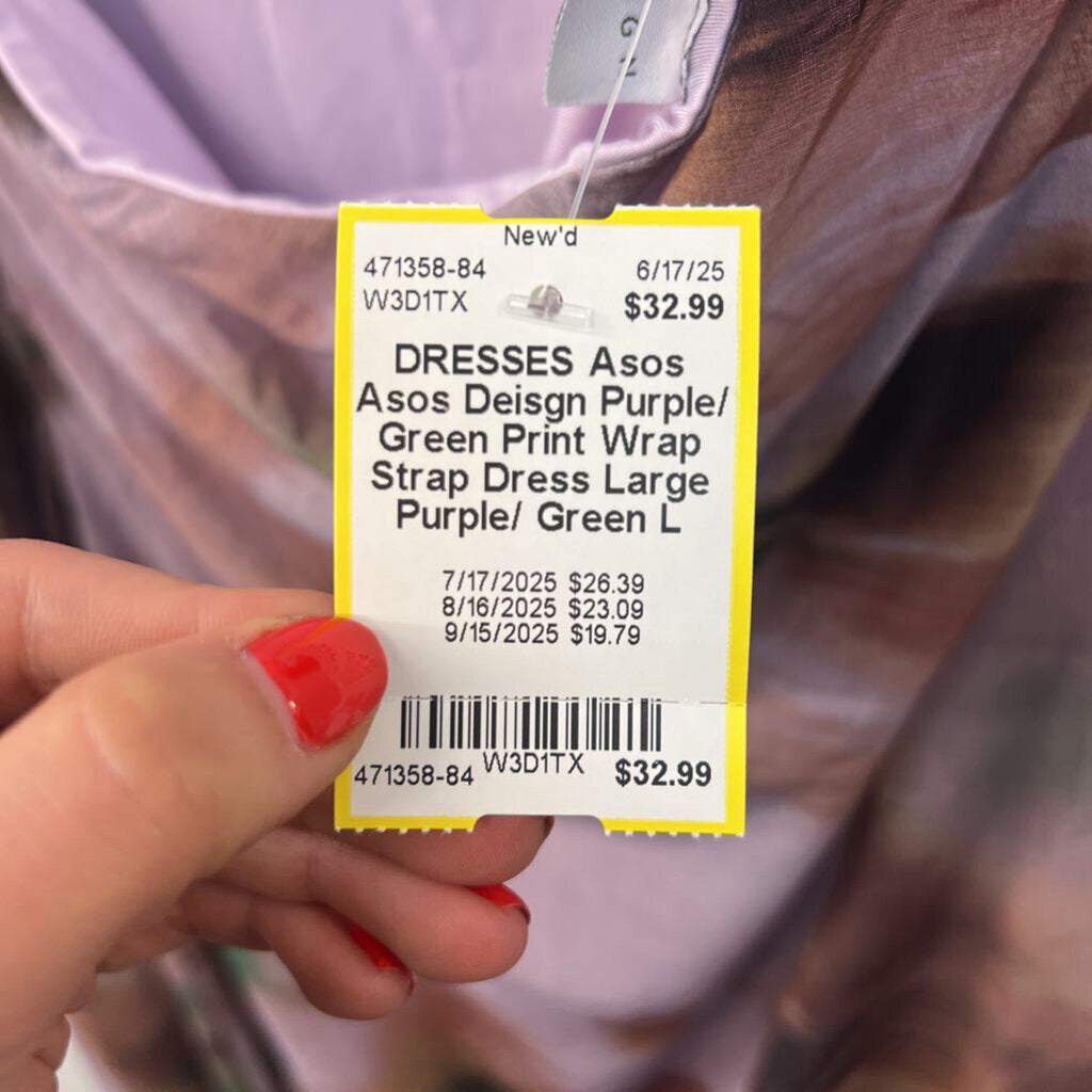 Asos Deisgn Purple/ Green Print Wrap Strap Dress Large