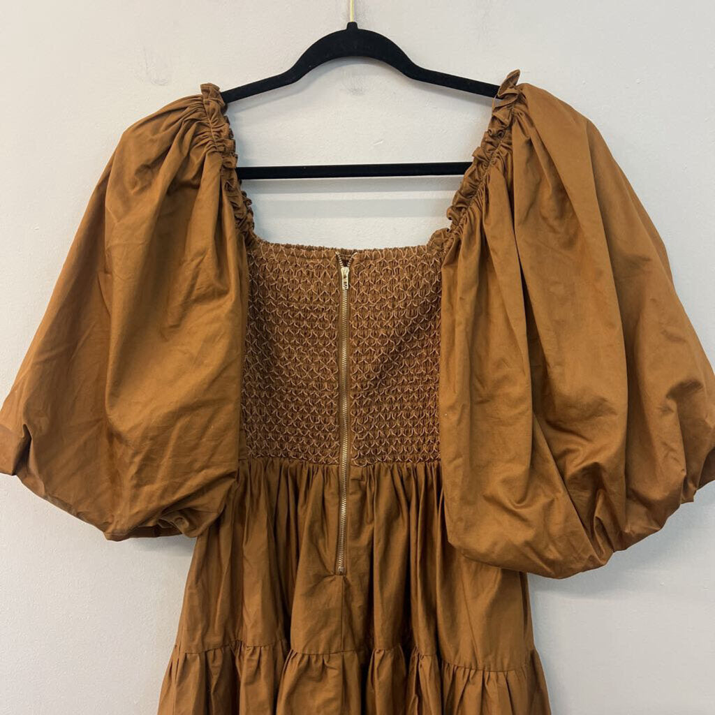 Sofie the Label Brown Puff Sleeve Smocked Top Dress Medium