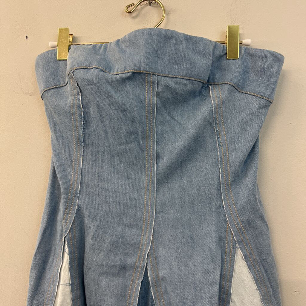 Pilcro Striped Denim Strapless Dress Large Anthropologie