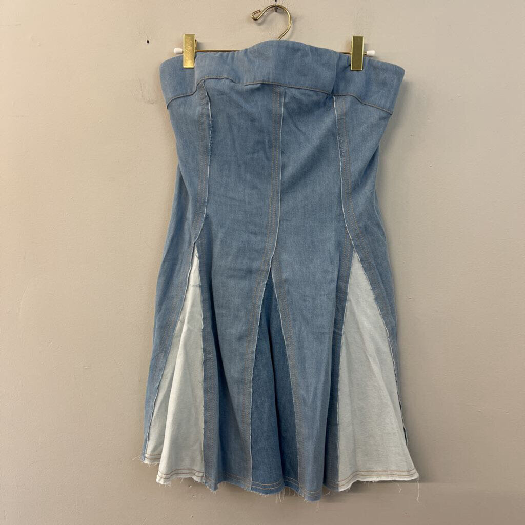 Pilcro Striped Denim Strapless Dress Large Anthropologie