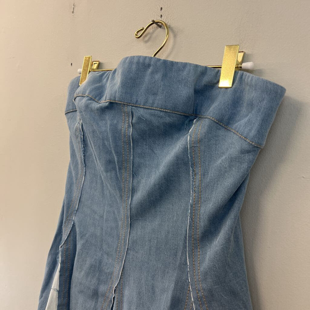 Pilcro Striped Denim Strapless Dress Large Anthropologie