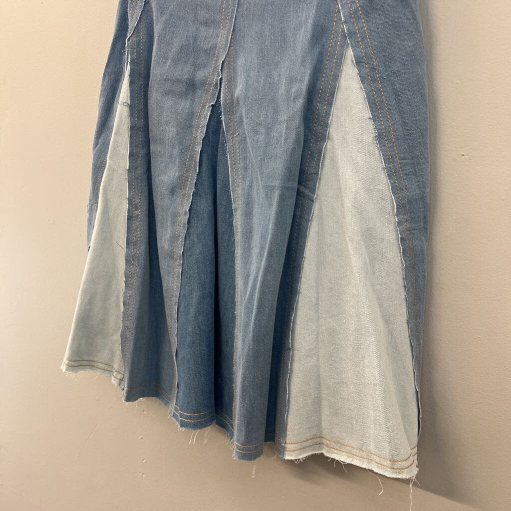 Pilcro Striped Denim Strapless Dress Large Anthropologie