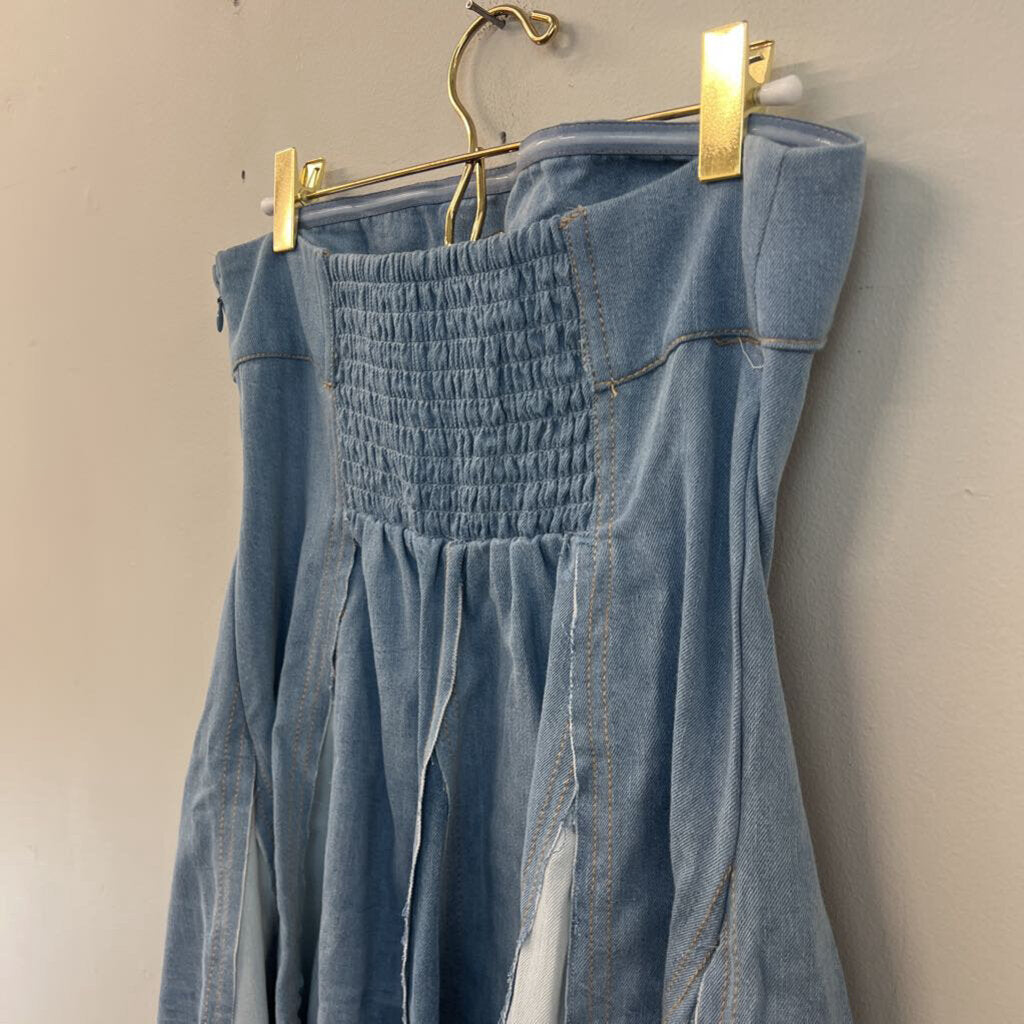 Pilcro Striped Denim Strapless Dress Large Anthropologie