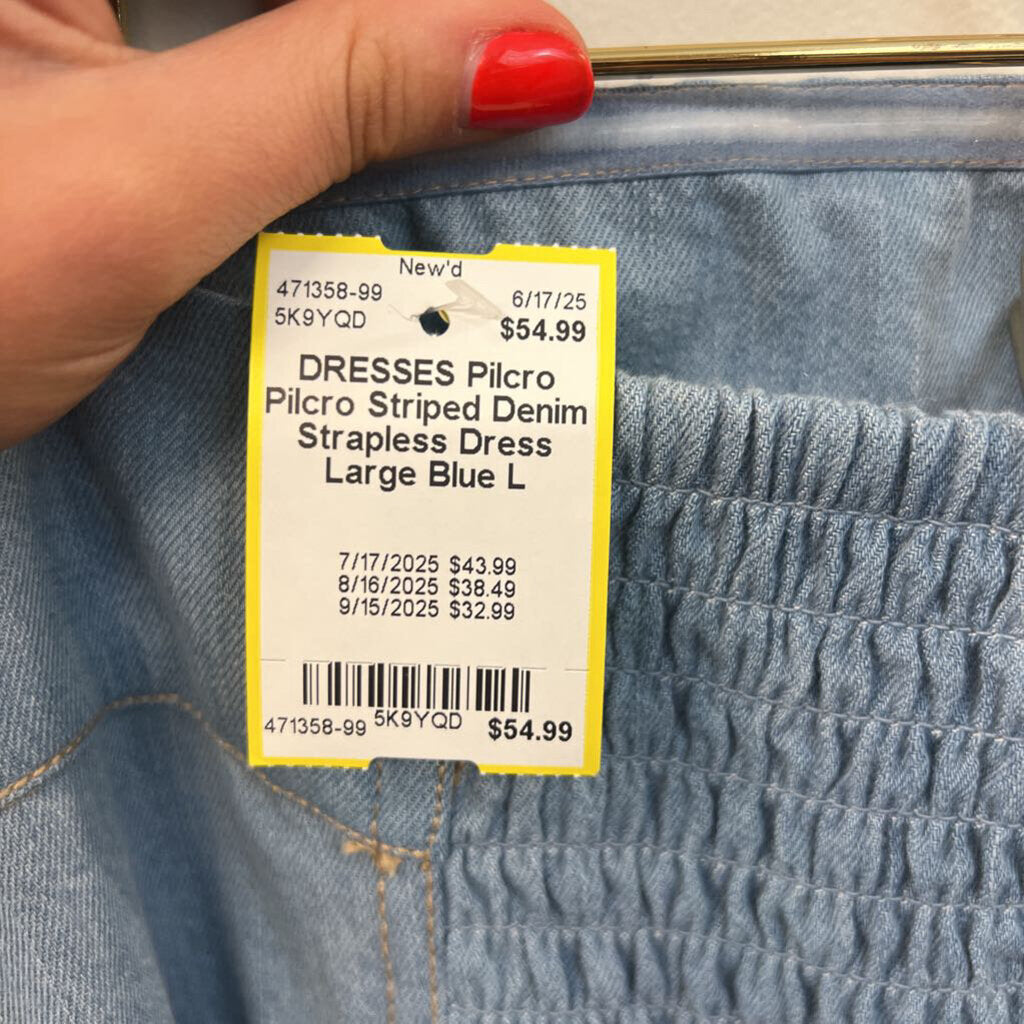 Pilcro Striped Denim Strapless Dress Large Anthropologie