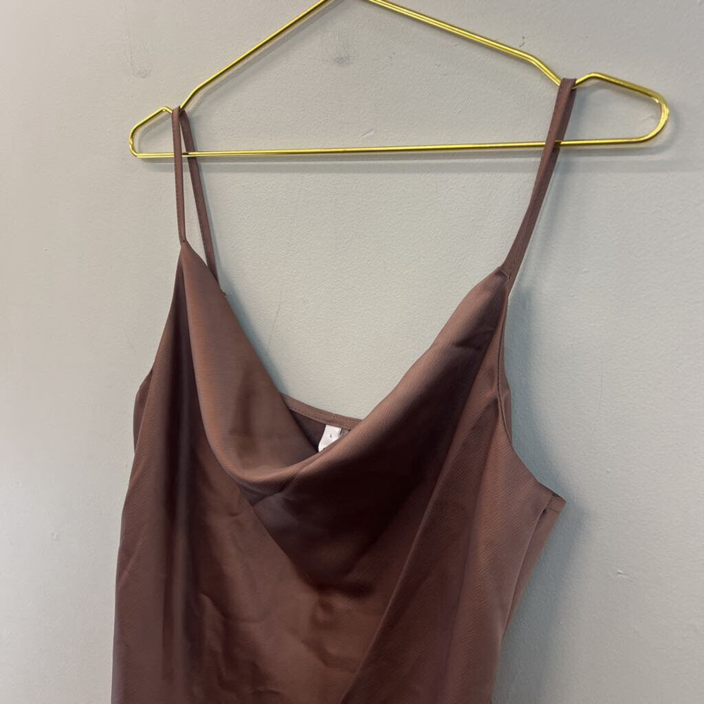 Glam Brown Silky Tank Top Large