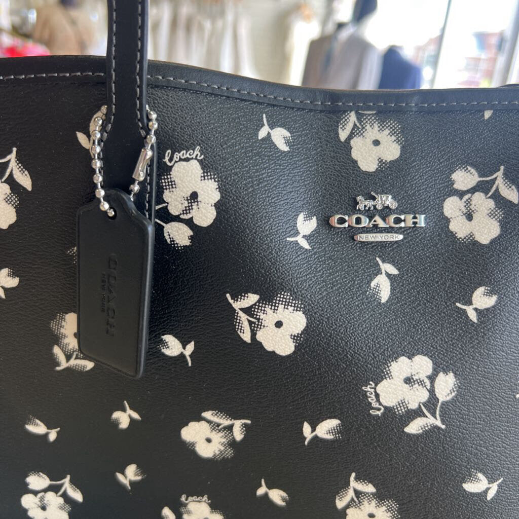 Coach Black/ White Flower Print City Tote Purse
