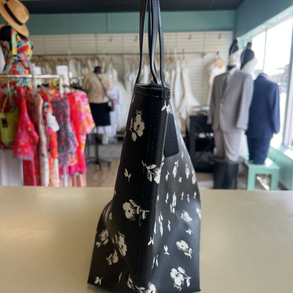 Coach Black/ White Flower Print City Tote Purse