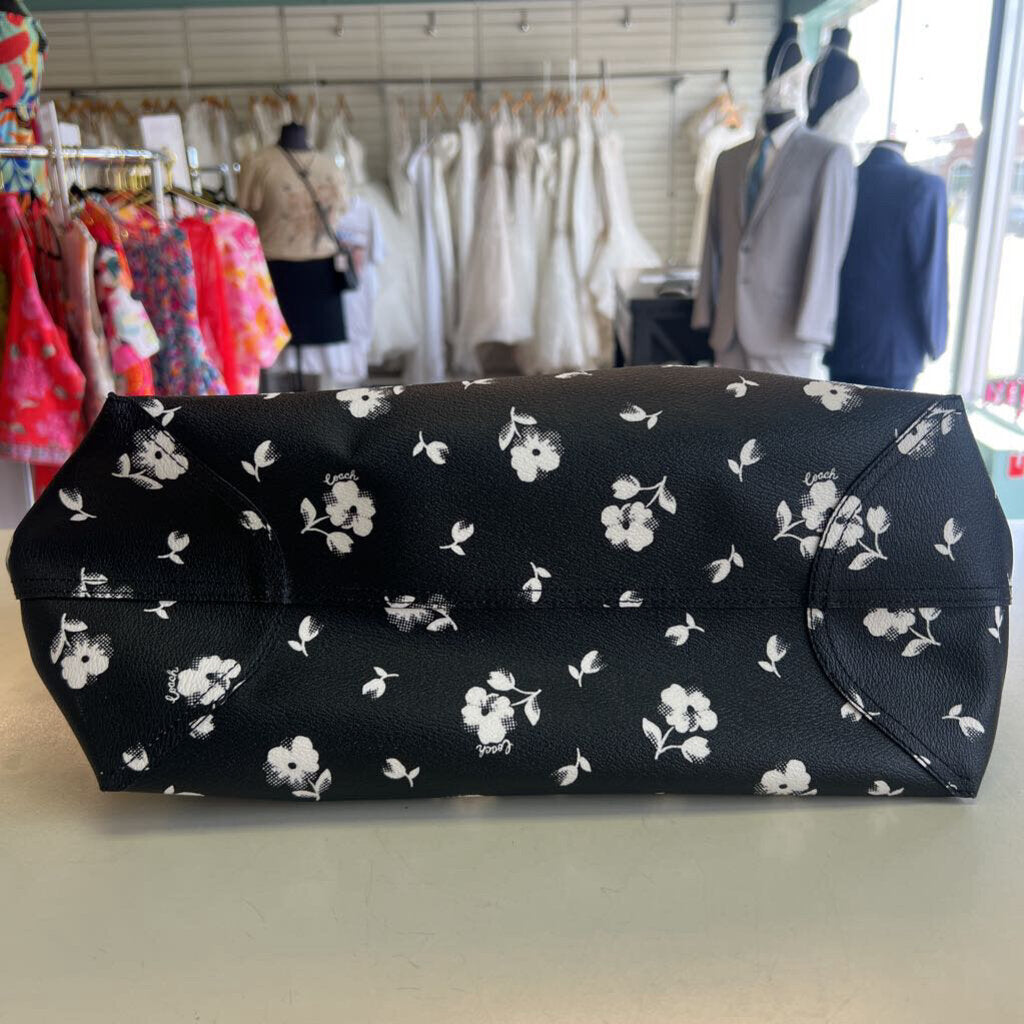 Coach Black/ White Flower Print City Tote Purse
