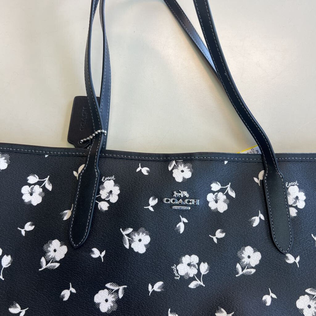Coach Black/ White Flower Print City Tote Purse