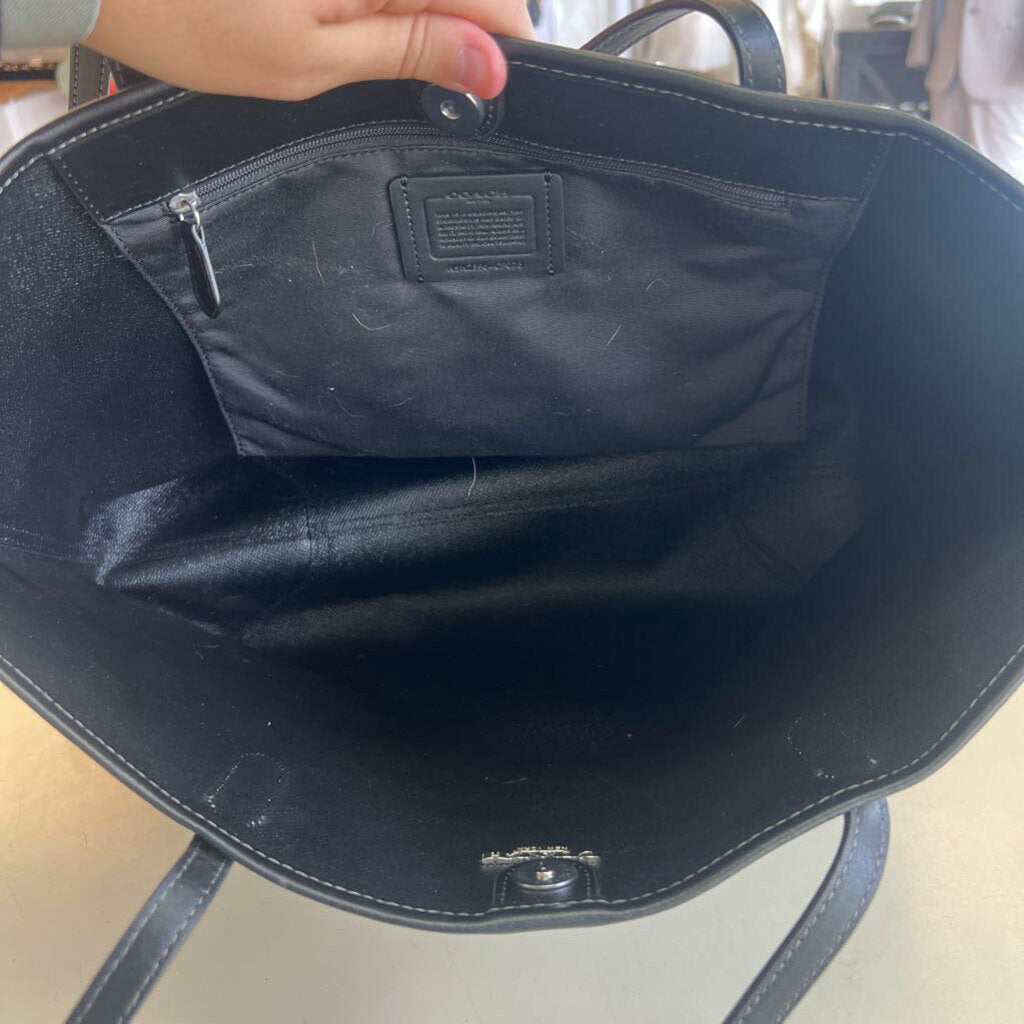 Coach Black/ White Flower Print City Tote Purse