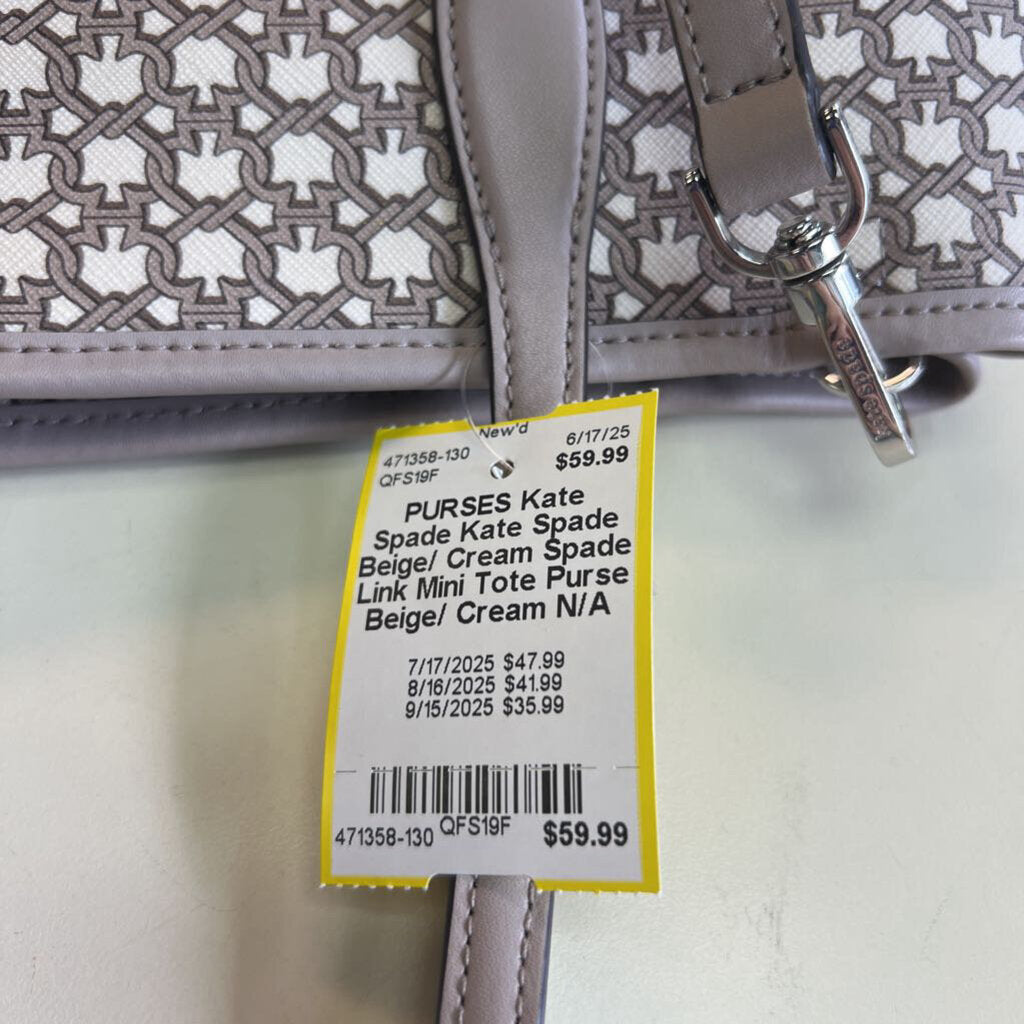 Kate Spade Beige/ Cream Spade Link Mini Tote Purse