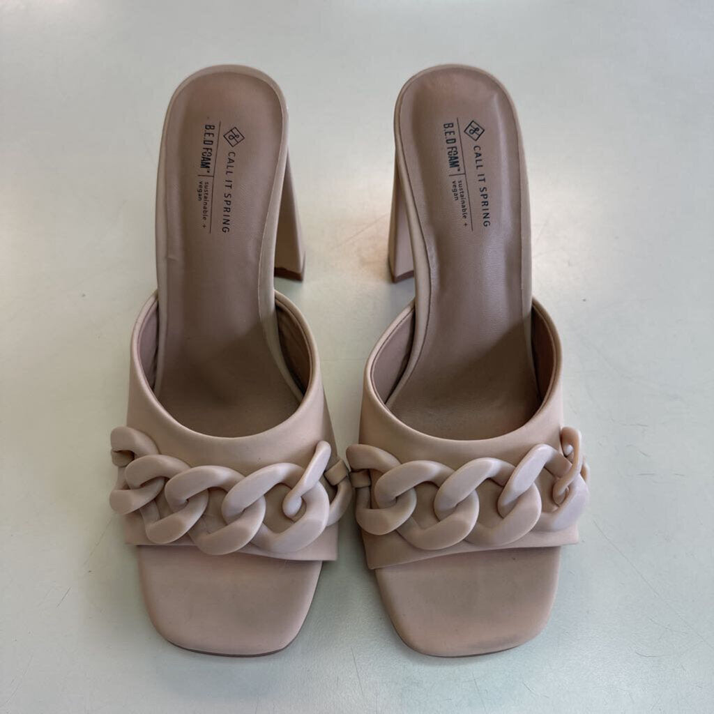 Call It Spring Beige Spring Floraa Chain Block Heels 9
