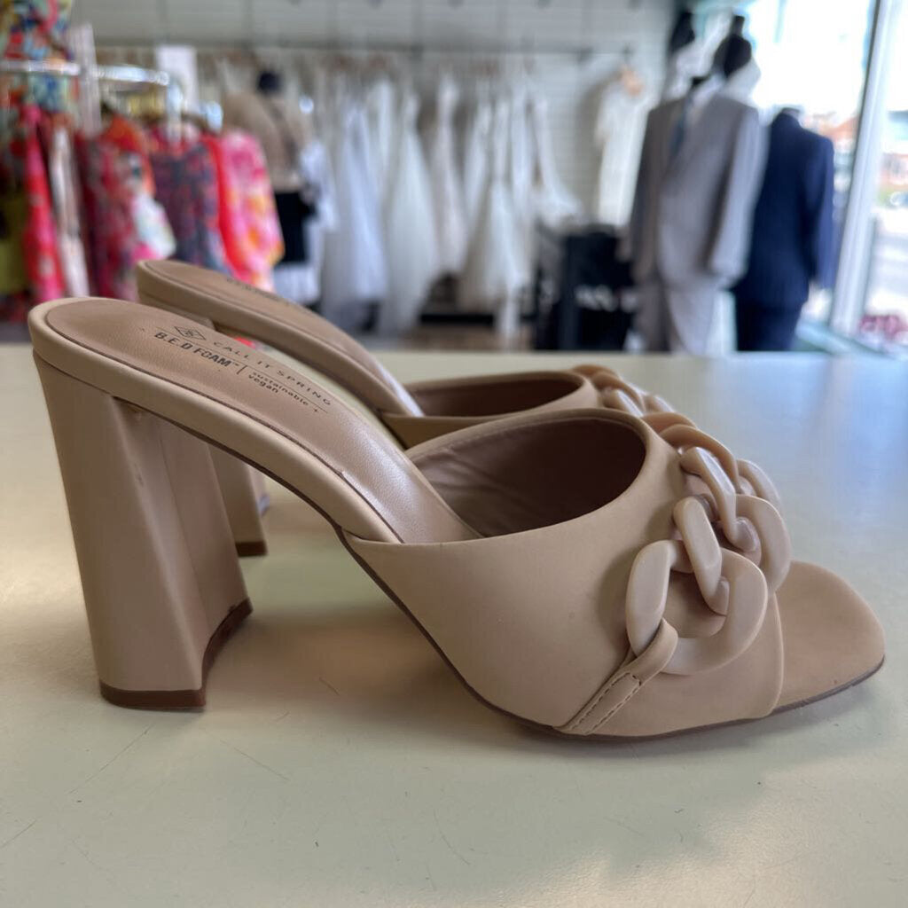 Call It Spring Beige Spring Floraa Chain Block Heels 9
