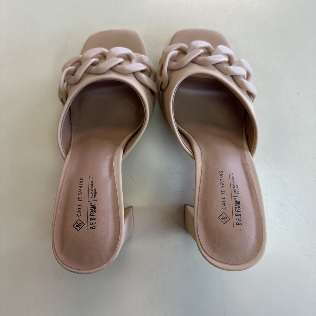 Call It Spring Beige Spring Floraa Chain Block Heels 9
