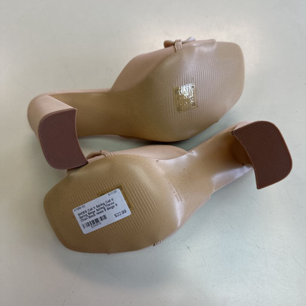 Call It Spring Beige Spring Floraa Chain Block Heels 9