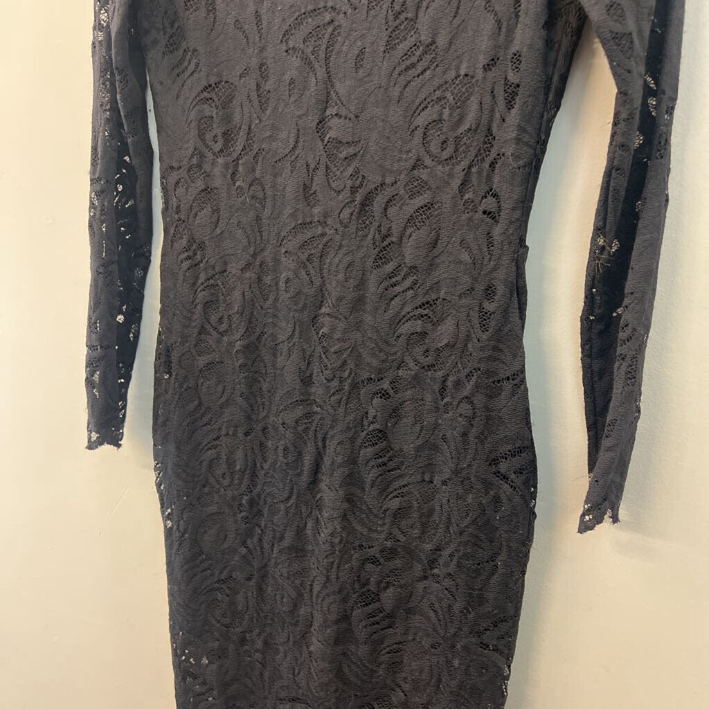 H&M Black Lace Long Sleeve Midi Dress Small