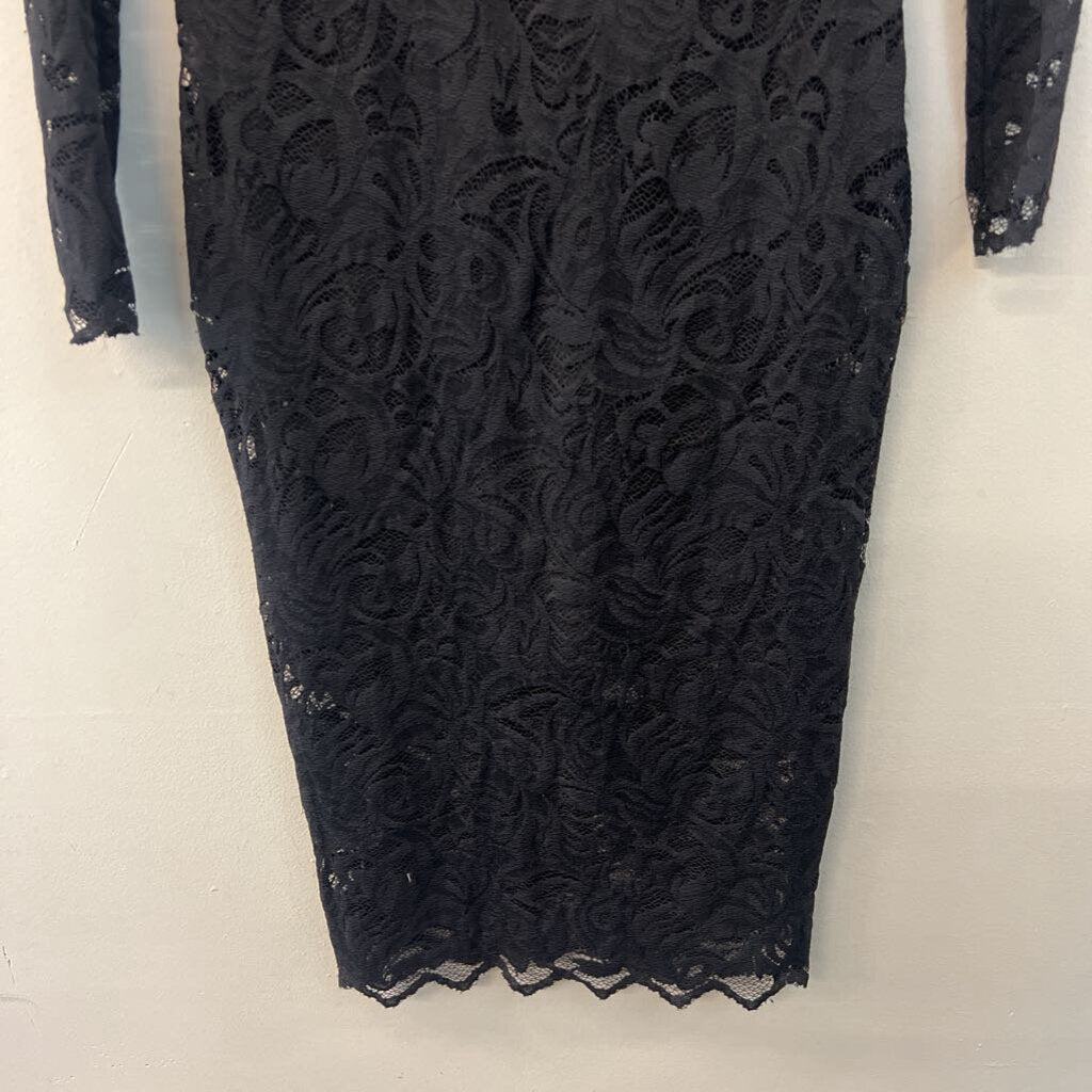H&M Black Lace Long Sleeve Midi Dress Small