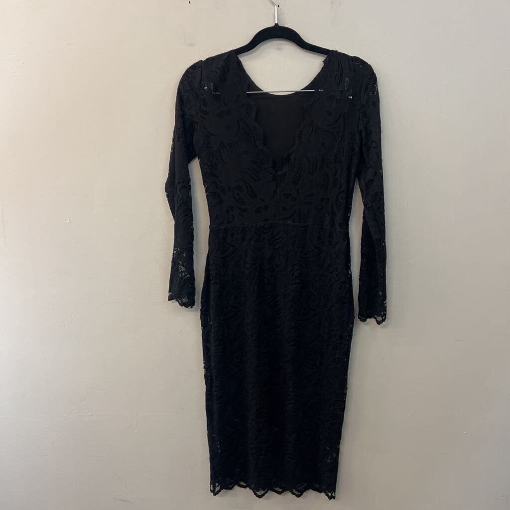 H&M Black Lace Long Sleeve Midi Dress Small