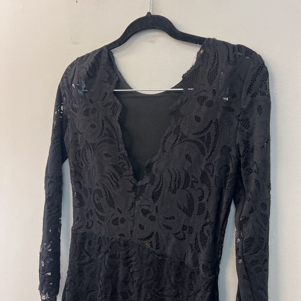 H&M Black Lace Long Sleeve Midi Dress Small