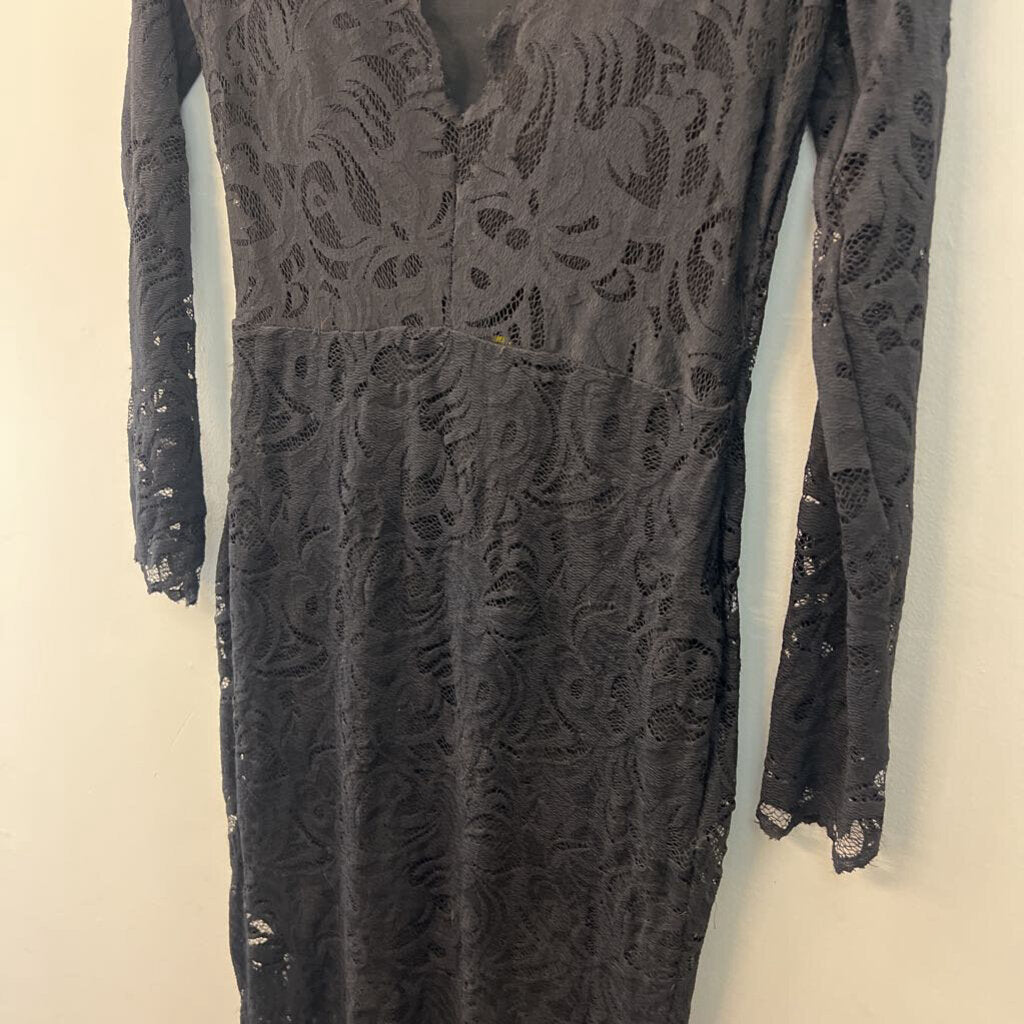 H&M Black Lace Long Sleeve Midi Dress Small
