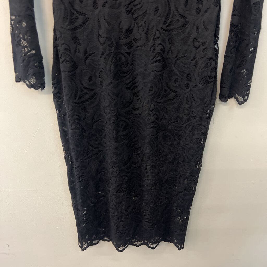 H&M Black Lace Long Sleeve Midi Dress Small