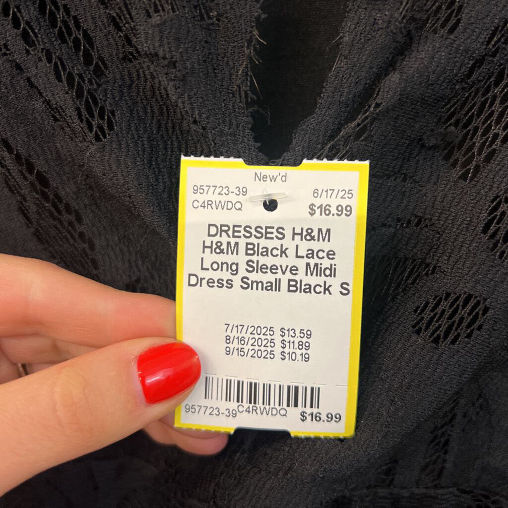 H&M Black Lace Long Sleeve Midi Dress Small