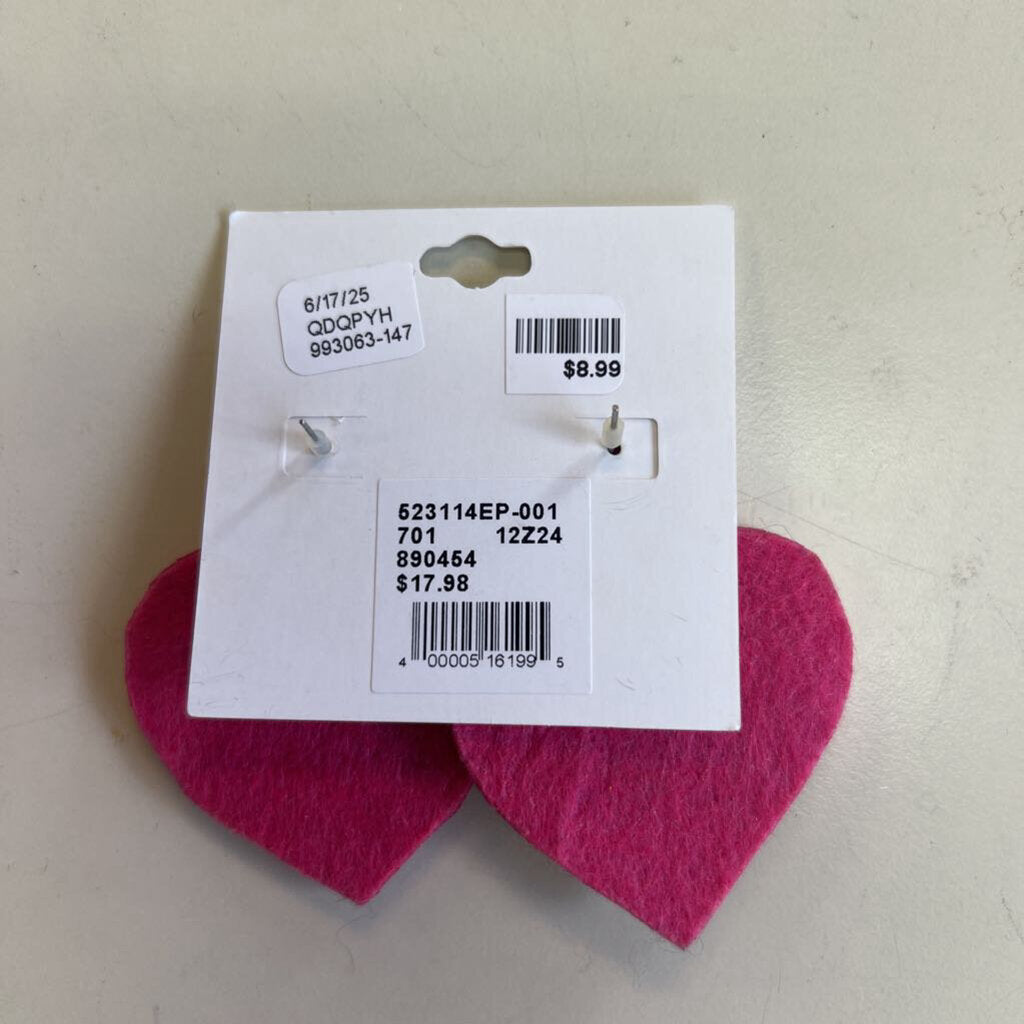 Pink/ Gold Beaded Heart Statement Earrings