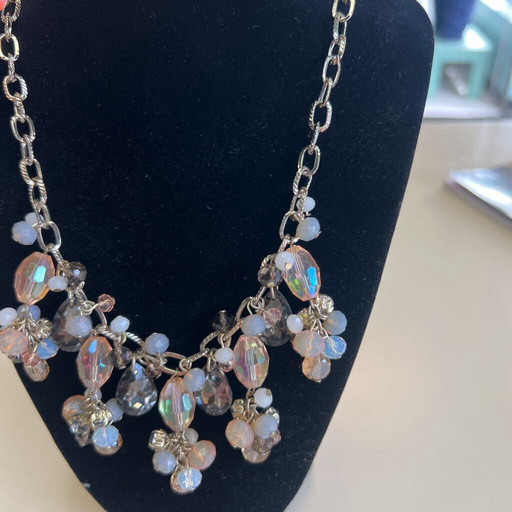 Silver/ Multi Beaded Cluster Necklace