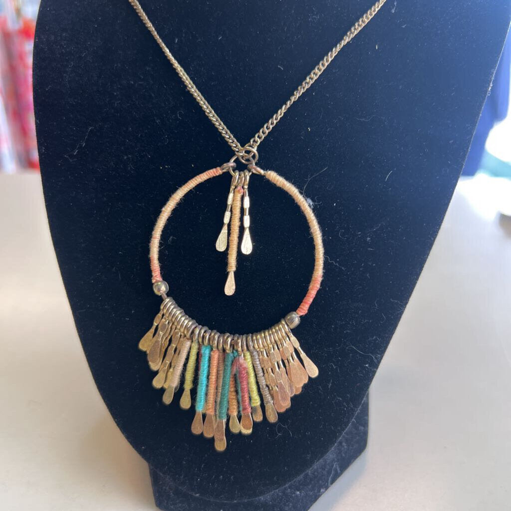 Gold Circle Tassel Long Pendant Necklace