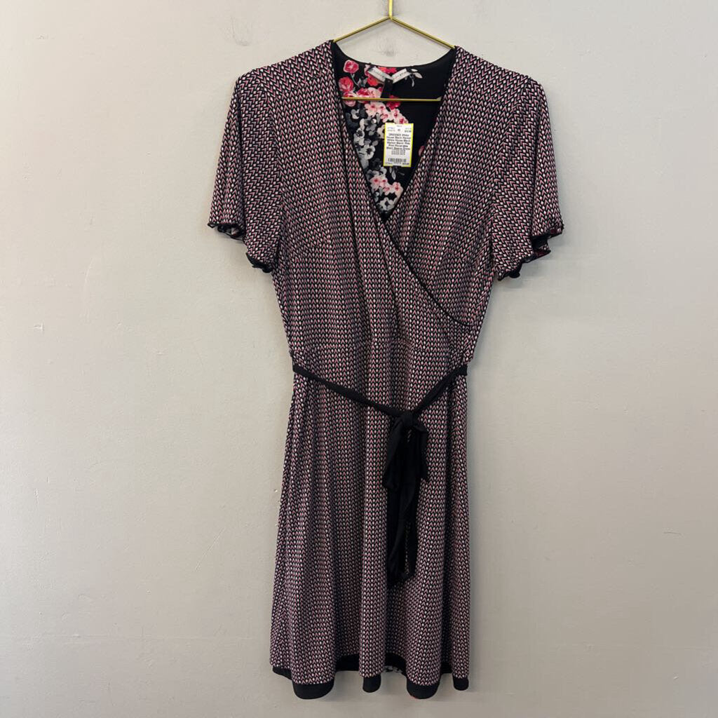 White House Black Market Black/ Pink Print Reversible Short Sleeve Dress 8