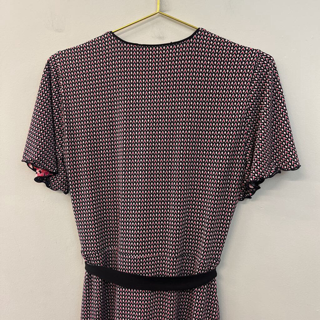 White House Black Market Black/ Pink Print Reversible Short Sleeve Dress 8