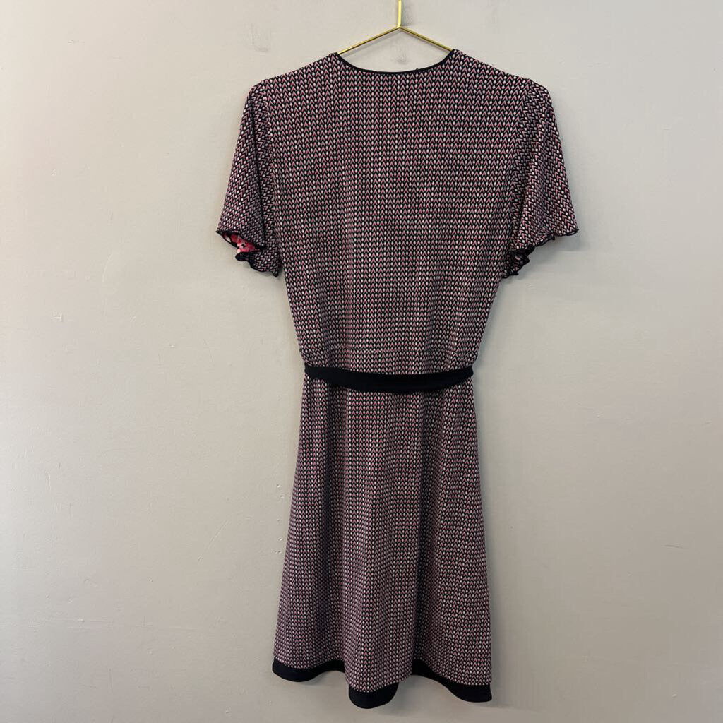 White House Black Market Black/ Pink Print Reversible Short Sleeve Dress 8