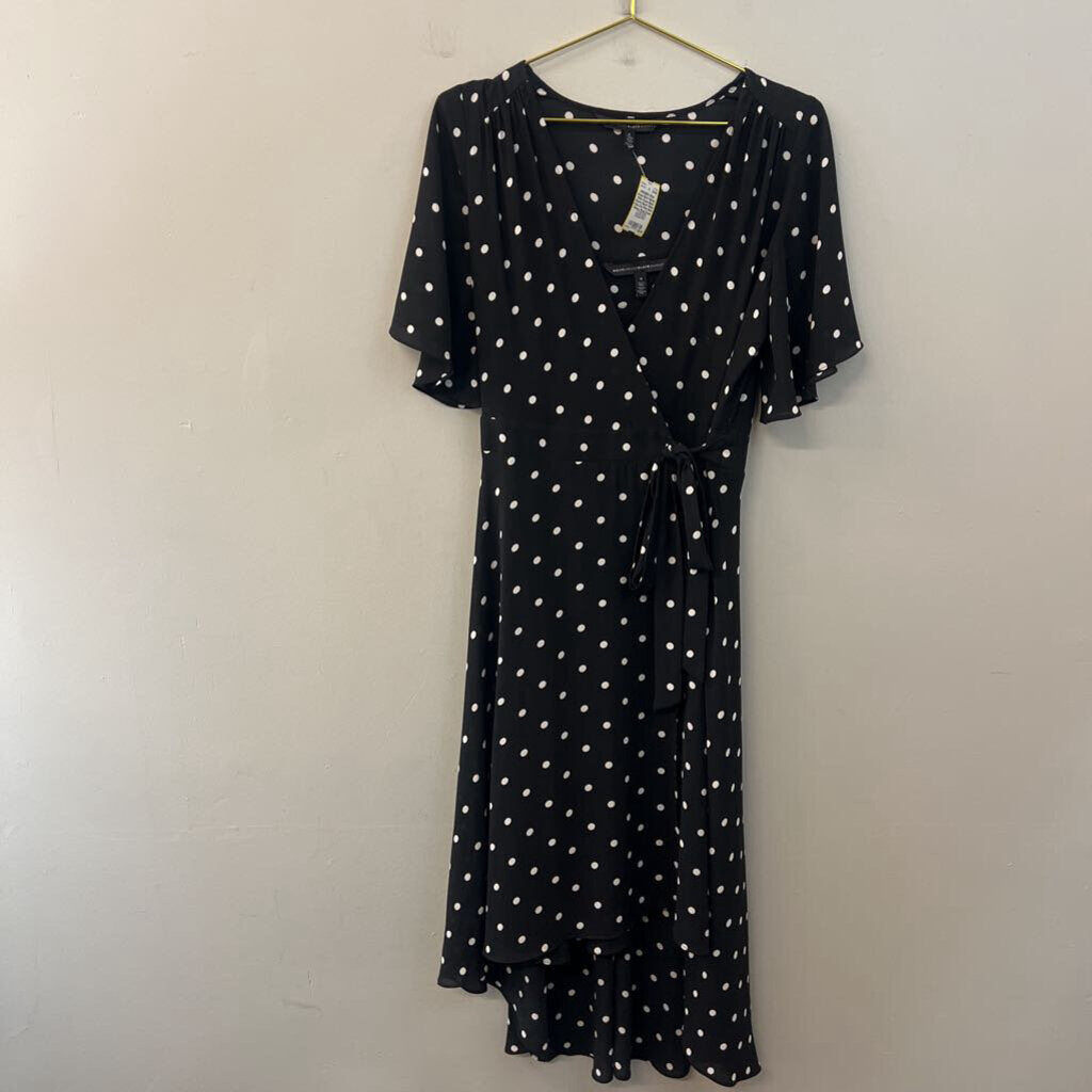 White House Black Market Black/ White Polka Dot Print Short Sleeve Wrap Dress Small