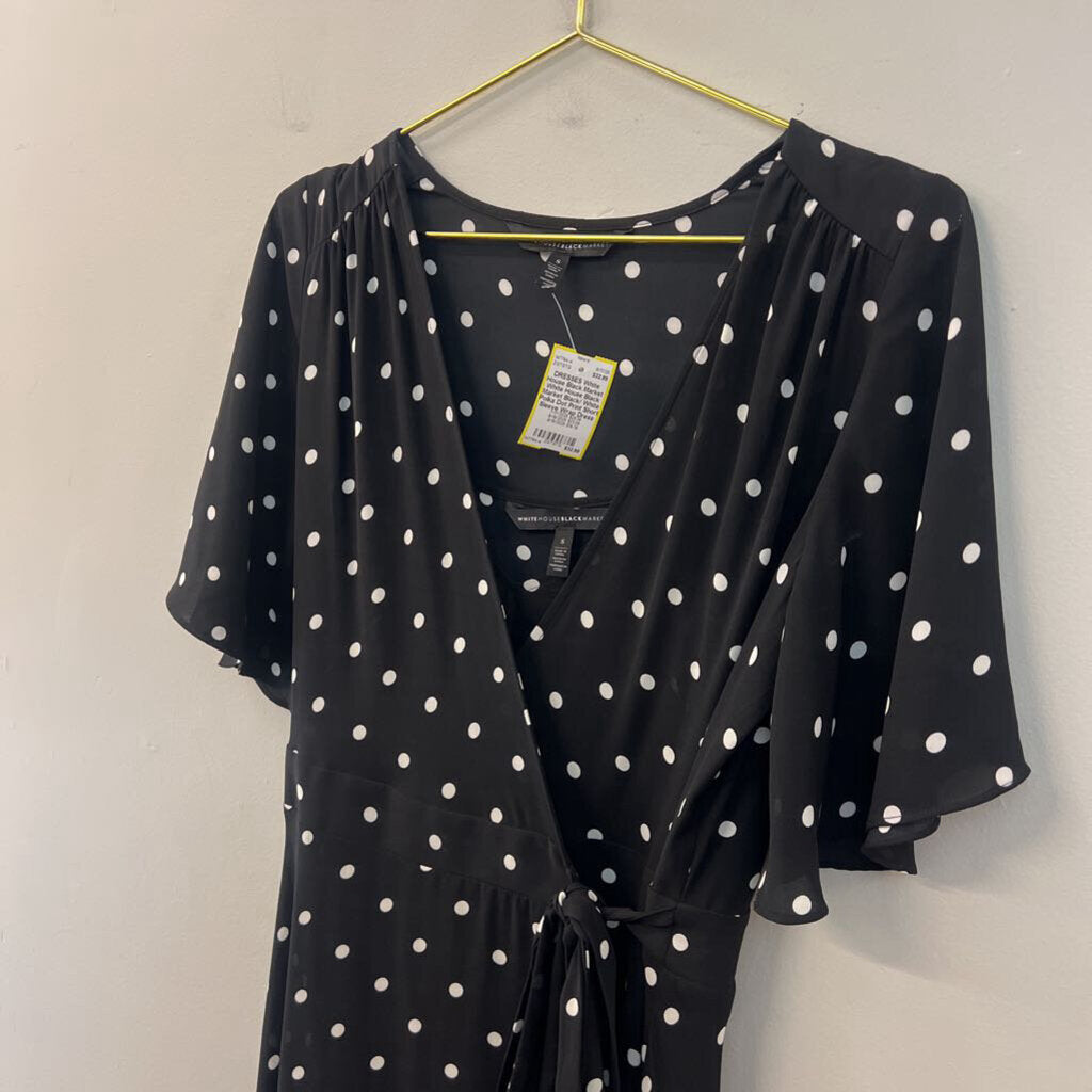 White House Black Market Black/ White Polka Dot Print Short Sleeve Wrap Dress Small