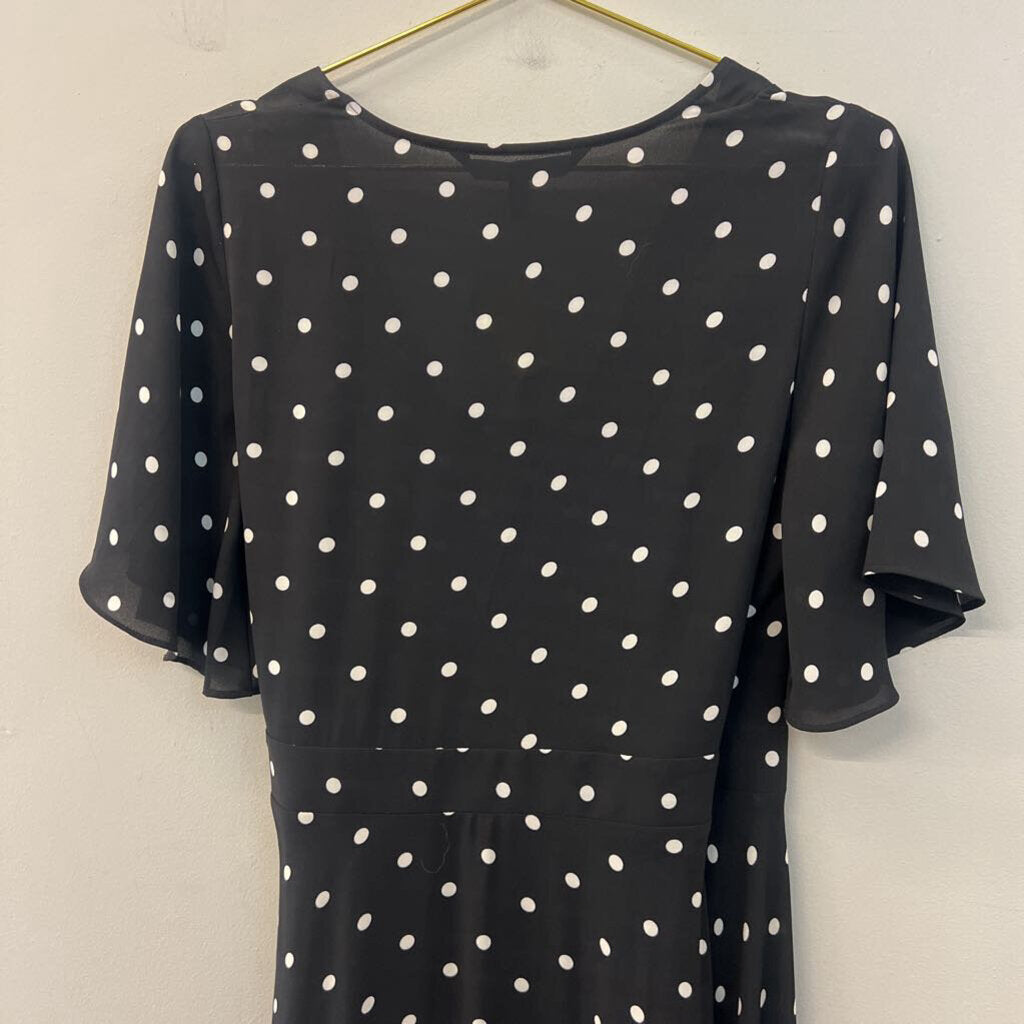 White House Black Market Black/ White Polka Dot Print Short Sleeve Wrap Dress Small
