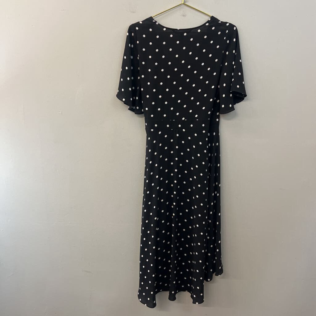White House Black Market Black/ White Polka Dot Print Short Sleeve Wrap Dress Small