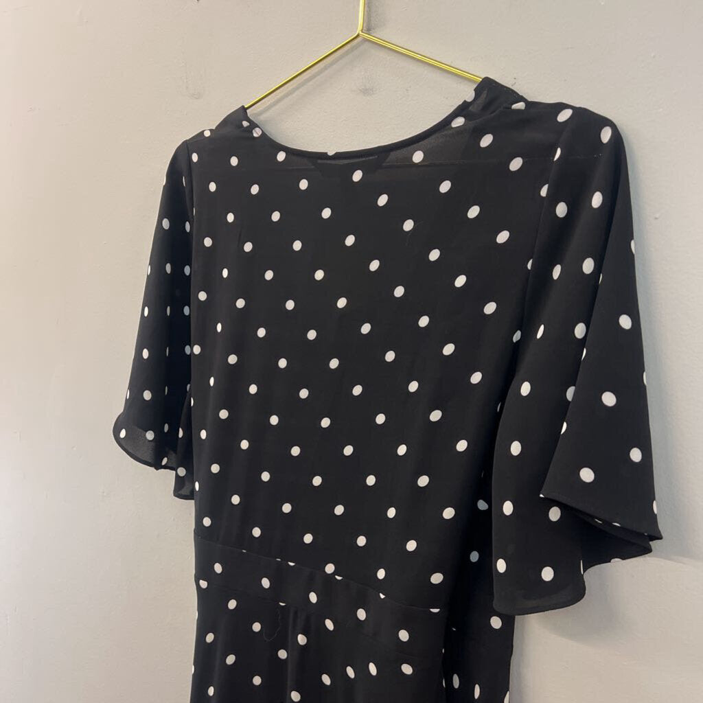 White House Black Market Black/ White Polka Dot Print Short Sleeve Wrap Dress Small