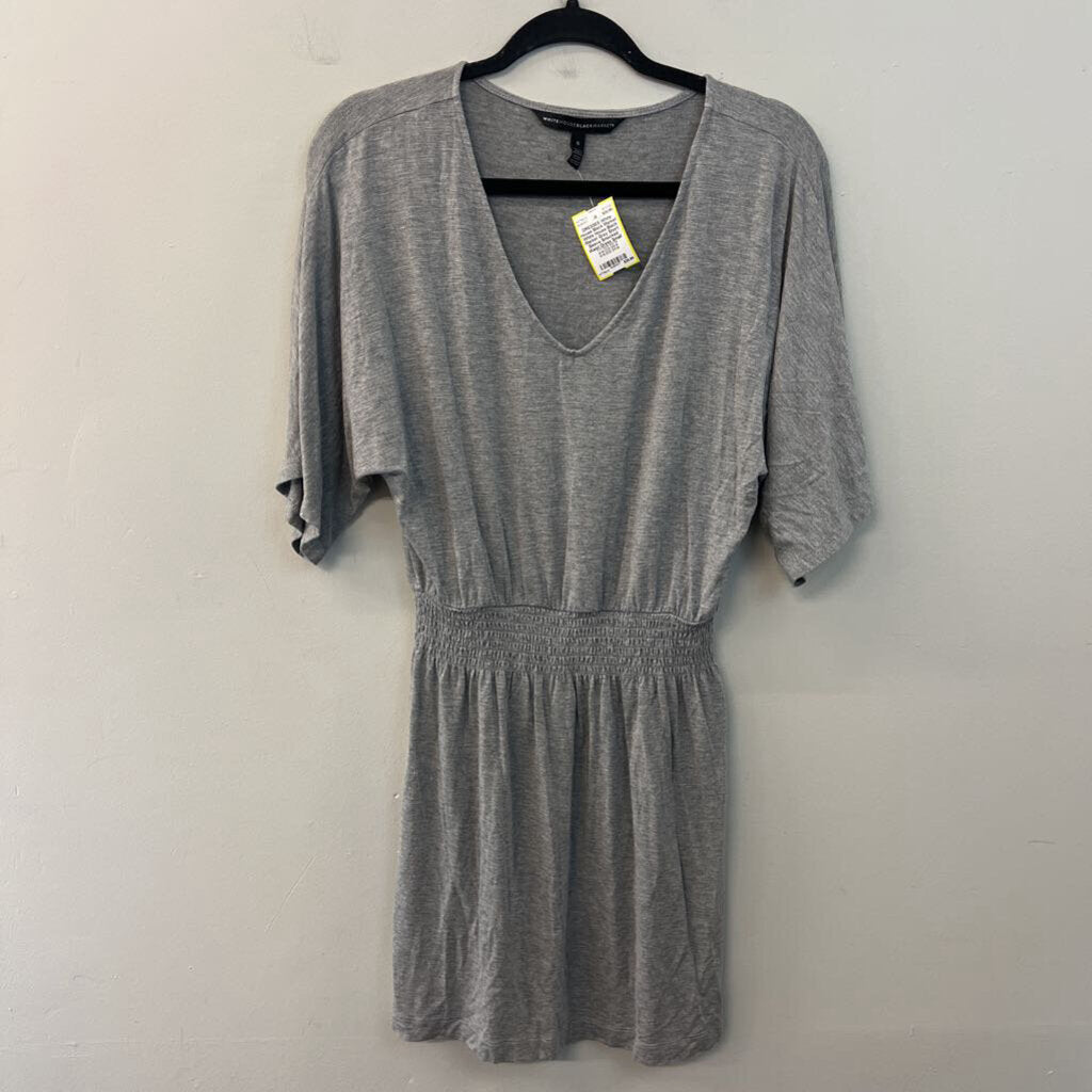 White House Black Market Grey Short Sleeve Smocked Waist Dress Small