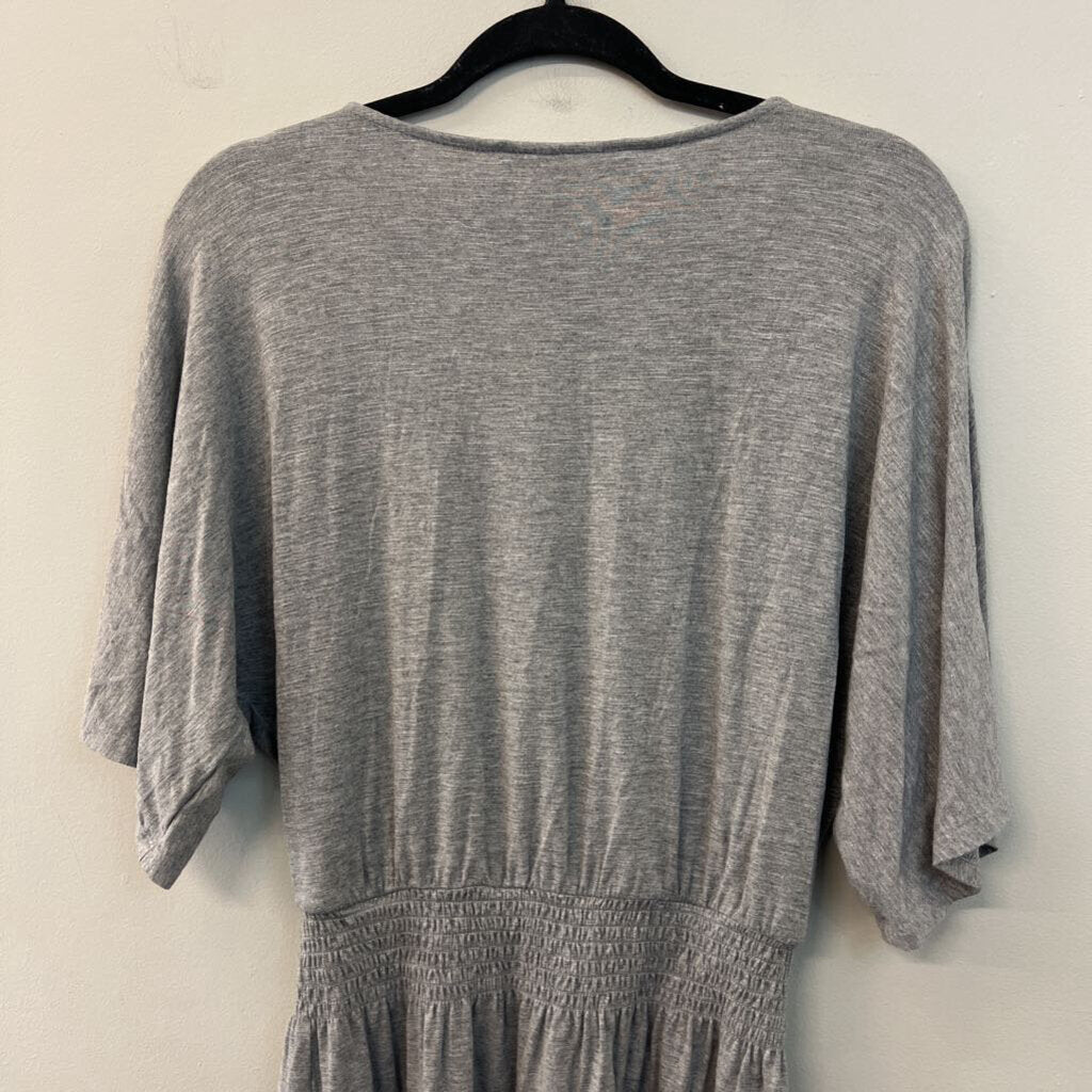 White House Black Market Grey Short Sleeve Smocked Waist Dress Small