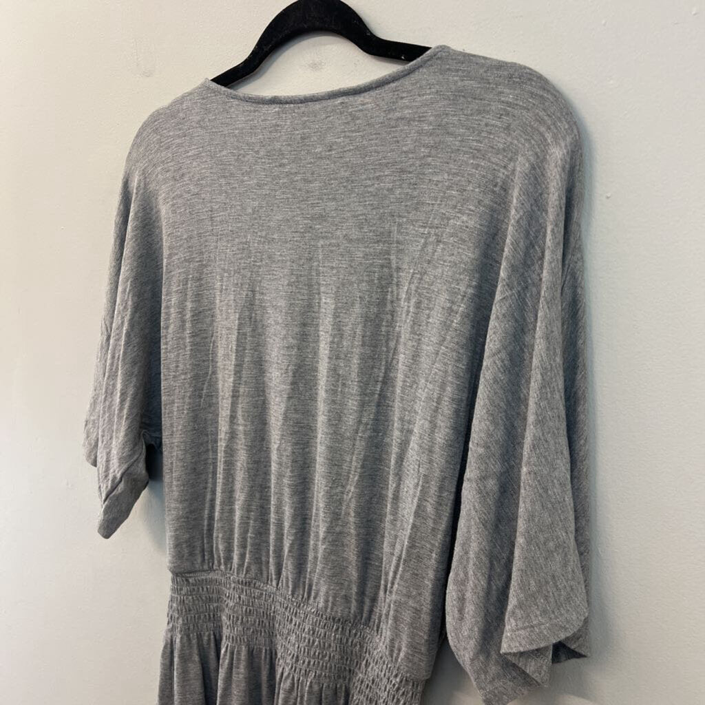White House Black Market Grey Short Sleeve Smocked Waist Dress Small