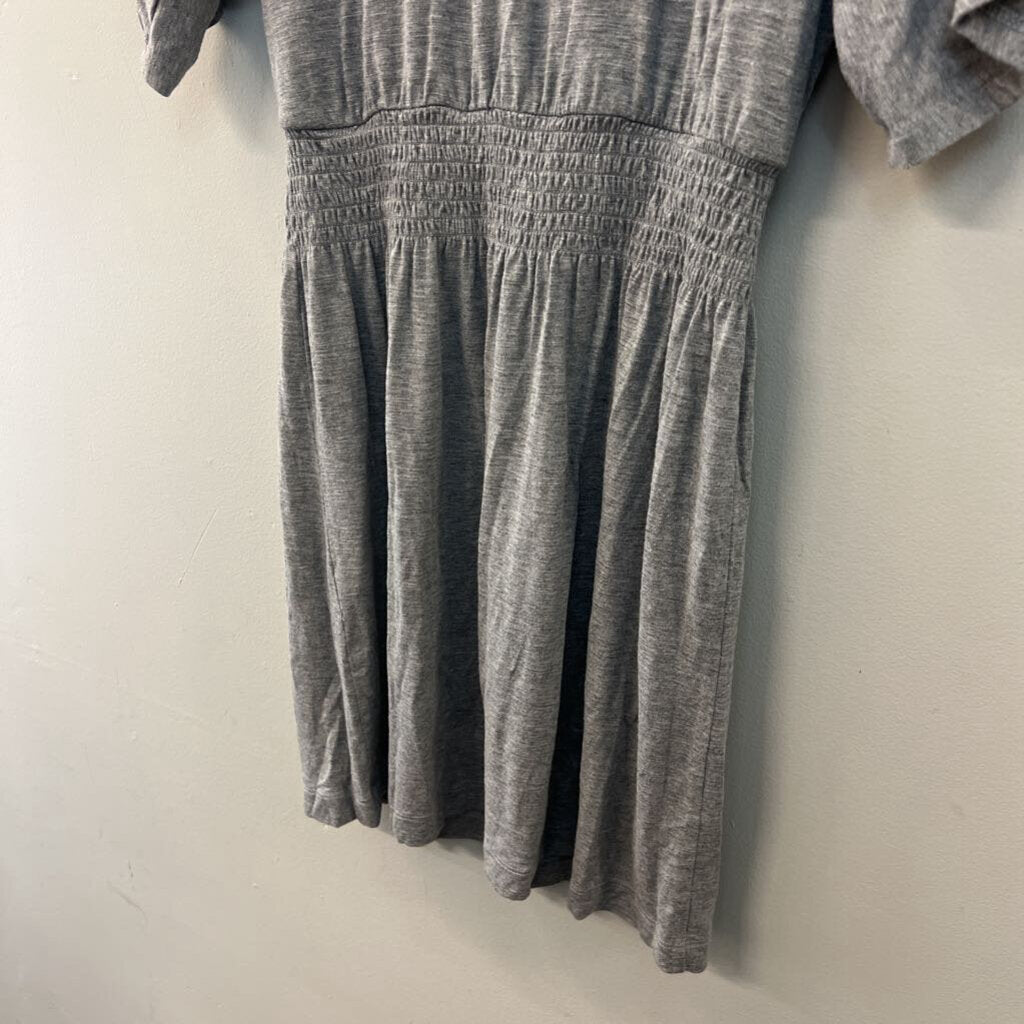 White House Black Market Grey Short Sleeve Smocked Waist Dress Small