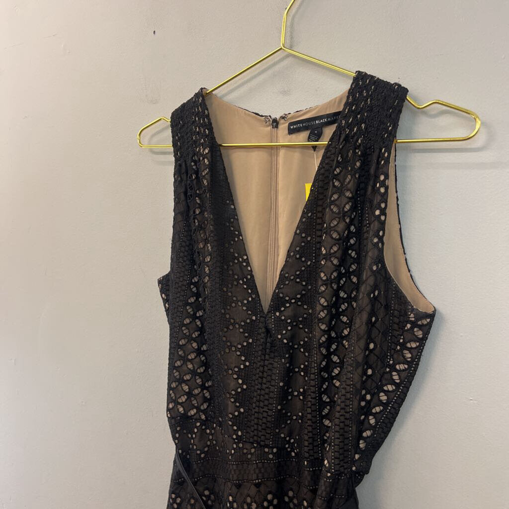 White House Black Market Black/ Beige Lace Belted Maxi Dress 4